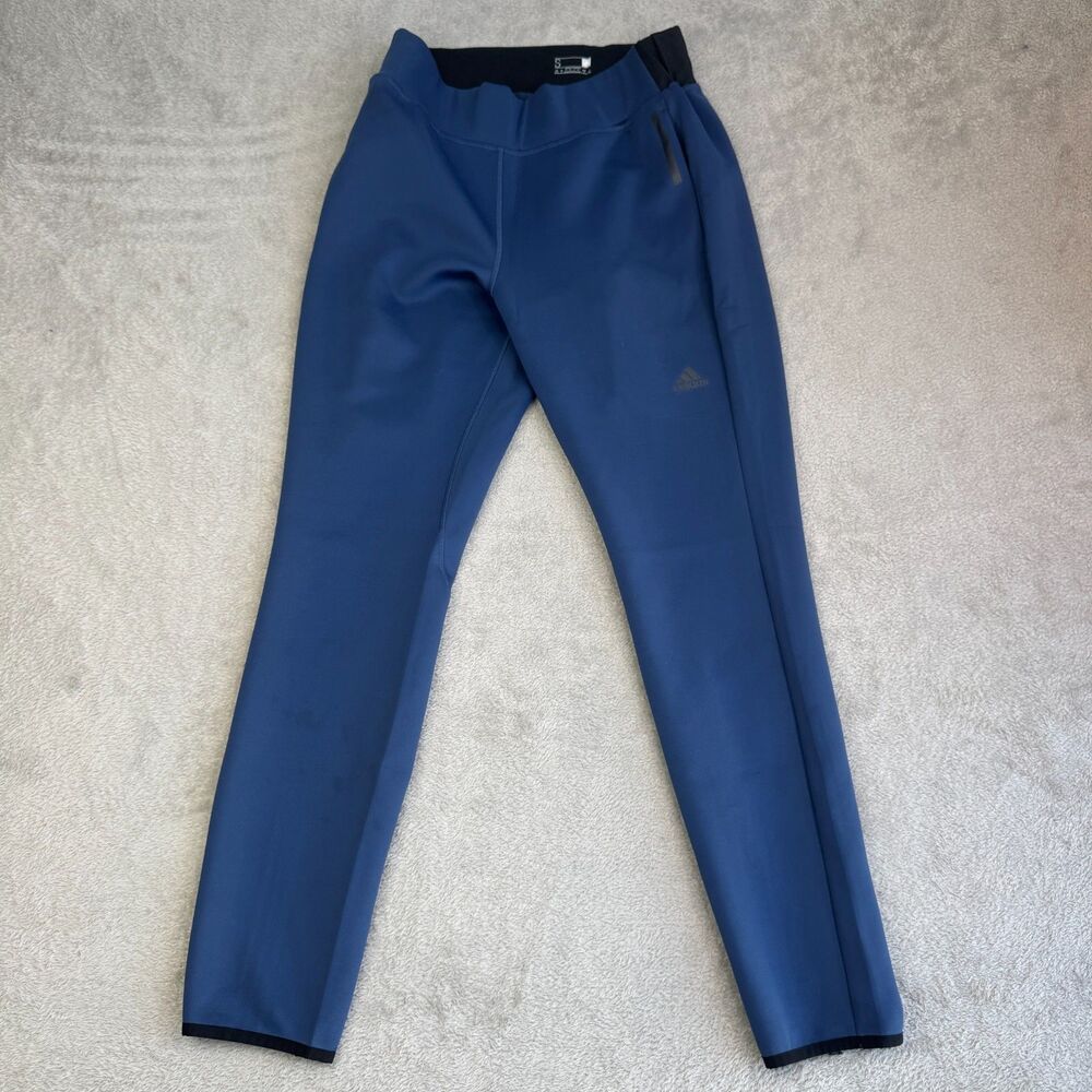 Adidas Training Pants Womens Small Blue Performance High Waisted Ankle Zip Logo
